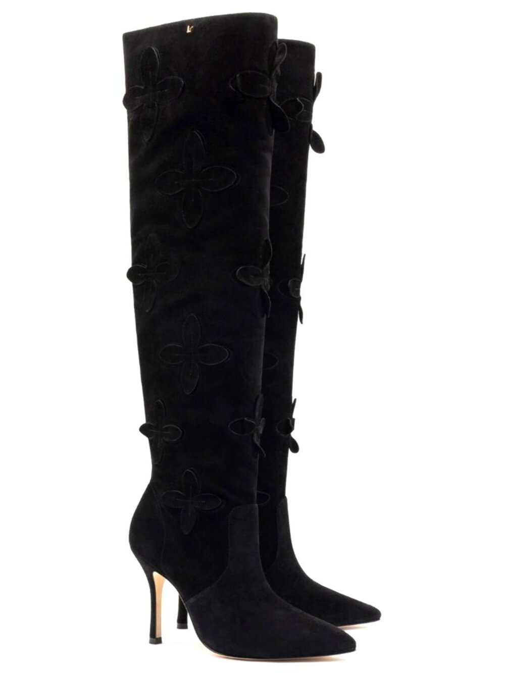 Larroude Julia Women's Suede Tall Knee High Heel Boots Black Size 7.5